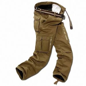 Pantalon cargo pour hommes hiver plus polaire épais pantalon chaud mâle double couche de nombreuses poches décontracté militaire baggy pantalon tactique mâle 00bZ #