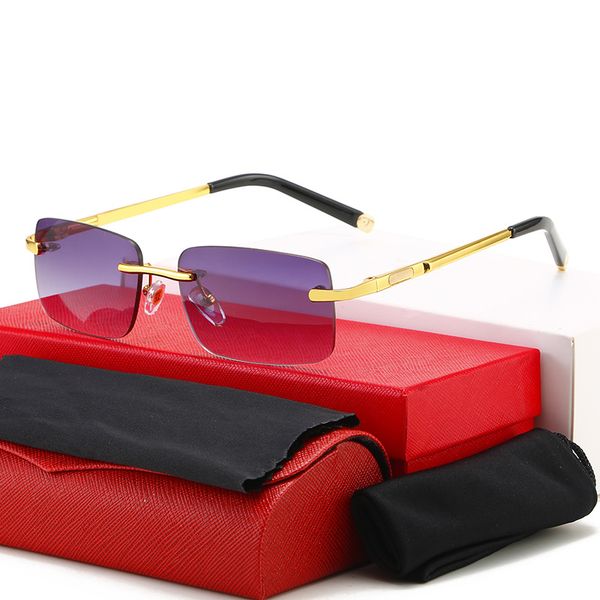 Gafas Carti para hombre, gafas de sol sin montura de diseñador, montura de metal a la moda para mujer, revestimiento rectangular, gafas RETRO UV400, gafas de sol para hombre, bolsas para los ojos con estuche