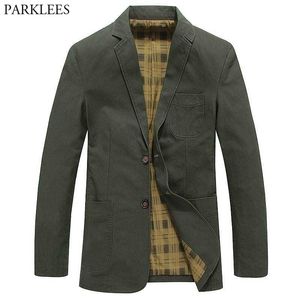 Heren Casual Army Green Stripe Lined Cotton Twill Suit Jacket Spring Slim Fit Classic Blazer Jas Mannen Kostuum Homme 210522