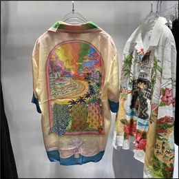 Camisas casuales de Casablanca para hombre Camisa de seda de ensueño de cuento de hadas de manga corta con estampado de isla de fantasía siciliana