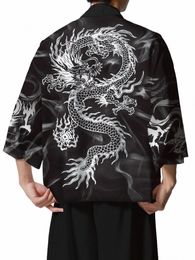 Casual Kimo Style Mythic Creature Drag Loose Fit Open Frt Shirt, vêtements masculins pour l'été et la photographie I2rQ #