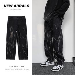 Hommes décontracté surdimensionné noir jean femme Hip Hop ample droit coréen Streetwear mâle Denim pantalon vêtements mode 220328