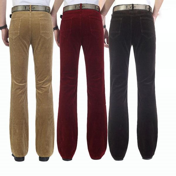 Pantalon décontracté pour hommes, classique, évasé, coréen, velours côtelé noir, couleur: blanc, kaki