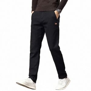 Mannen Casual Broek Koreaanse Fi Slanke Rechte Elastische Merk Warme Broek 2023 Nieuwe Herfst Klassieke Broek Mannelijke Kleding Z0ZX #