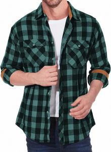 Mannen Casual Plaid Flanel Geborsteld Warm Overhemd Revers Lg Mouw Sociale Shirts Voor Mannen Busin Profial Werk Blouse tops 336P #