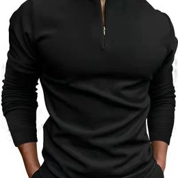 Polo informal para hombre, camiseta caqui sin cuello de manga larga con diseño de cremallera, ropa de calle Harajuku para hombre, moda de lujo S3XL 240122