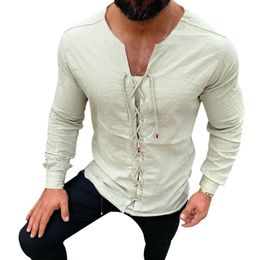 Couleur pure décontractée pour hommes chemises en lin en coton Slim Fit Social Harajuku Blouses Round Nou Mâle Male Long Manche Long