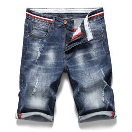 Heren Shorts Casual Ripped Jeans Merk Gewassen Katoen Slanke Fit Moto Denim Fashion Elasticity Gaten Hoge Kwaliteit Bermuda