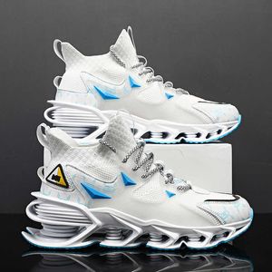 Heren Casual hardloopschoenen Blade Sole Ademend Mesh Sneakers Man Zwart Wit Blauw High Top Fashion Trainers