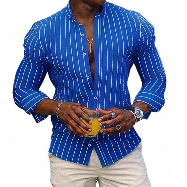 Camisa casual para hombres Camiseta de verano con tope Trébol azul Manga LG Solapa a rayas Desgaste diario del resort Elegante y cómodo 6XL r4dx #