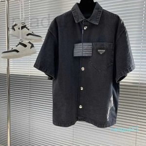 Casual shirt ontwerper heren herenhemd zwart met één hoofd gewassen denim korte mouwen shirt vest topan top