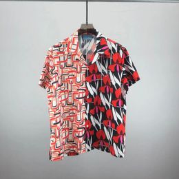 Chemises décontractées pour hommes 024 Été Campcollar à manches courtes à manches courtes vintage Multi Pattern Spliting Hawaiian Beach Silk