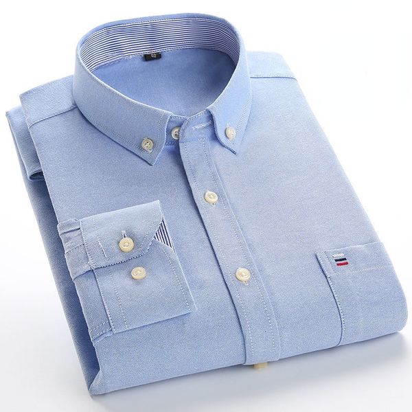Camisas casuales para hombres 100% algodón Camisa Oxford de manga larga para hombres Camisas de vestir de negocios formales Camisa con cuello casual azul blanco de algodón Ropa coreana 230504