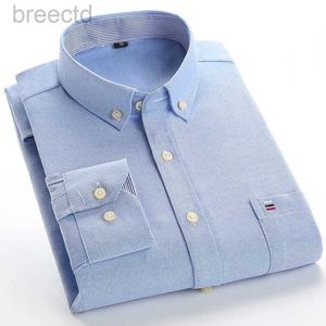 Chemises décontractées pour hommes 100% coton Mentide à manches longues chemises Oxford Robe formelle Shirts Coton Blanc Blue Colt Colllared Claid Vêtements Corée 240409