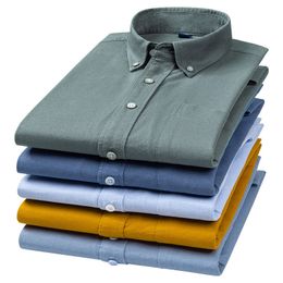 Men S Casual Shirts 100 Katun Warna Murni Kemeja Lengan Panjang Untuk Pria Kotak Kotak Mudah Dirawat Saku Oxford Kancing Besar 230516