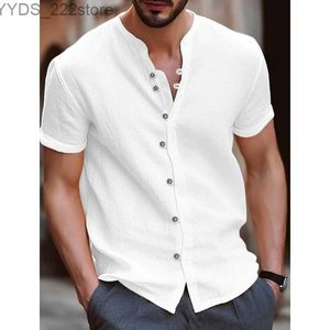 Chemises décontractées pour hommes 2018 Coton et chanvre Hot Sell Mens Shirts à manches courtes Summer Solid Standing Collar Casual Beach Style Shirts YQ240422