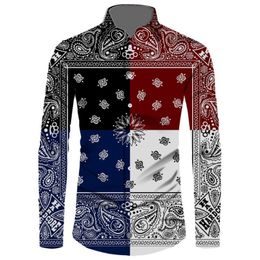 Casual shirts voor heren 2021 Autumn Men Slim Bloemen Print Lange mouw Button Shirt Bandana Design Big Size 6xl321R