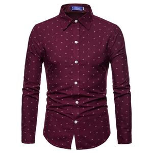 Chemises décontractées pour hommes 2021 Automne Hommes Manches longues Plus Taille Chemise Bateau Ancre Imprimer Blouses pour robe Camisas Hombre3452