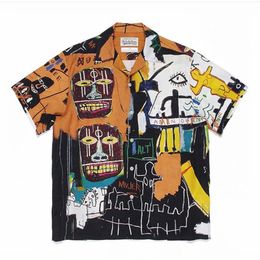 Camisas casuais masculinas 2021 homens mulheres 11 de alta qualidade camisa havaiana moda top tees 2021ss graffiti wacko maria269x