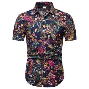 Hommes chemises décontractées 2021 été fleur chemise mode Slim Fit à manches courtes imprimé hauts mâle Hawaii vêtements tendance homme Floral