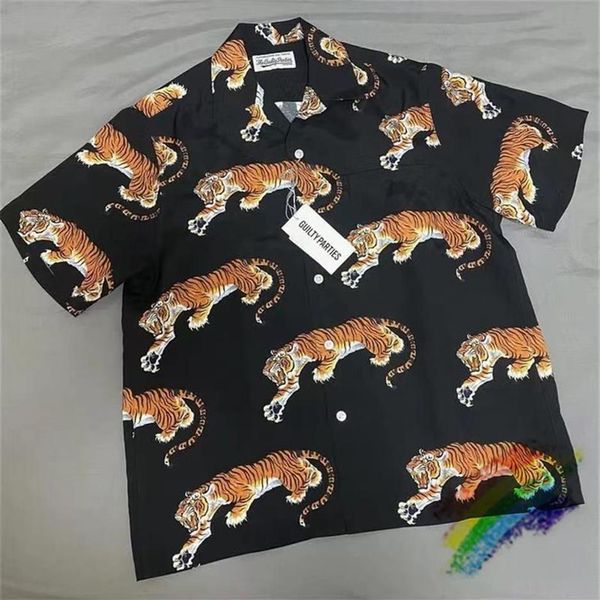 Camisas casuales para hombres 2021ss Patrón de tigre Impresión WACKO MARIA Hawaii Camisa Hombres Mujeres 11 Camiseta de calidad Top Tees154J