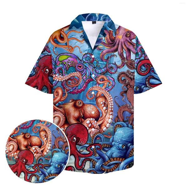 Camisas casuales para hombres 2022 3d Sea Life Print Camisa hawaiana para hombres Collar cubano para hombres Hip Hop Street manga corta ropa informal suelta para hombres