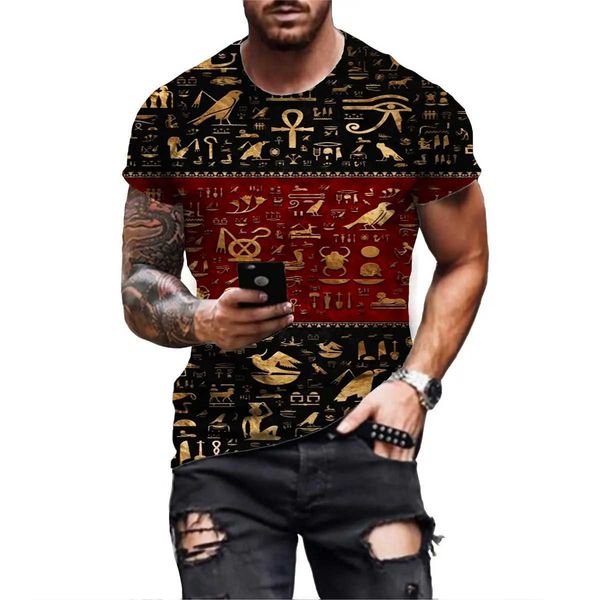 Chemises décontractées masculines 2022 Ancient Egyptian Art Hip Hop T-shirt Men Femmes Fashion Short Sleeve Harajuku Tee Tee Tee 240416