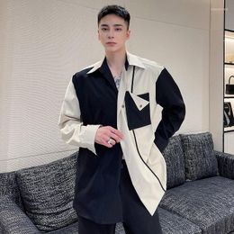 Chemises décontractées pour hommes 2022 automne Style coréen personnalité asymétrie couleurs mélangées hommes en vrac pour la taille M-XL