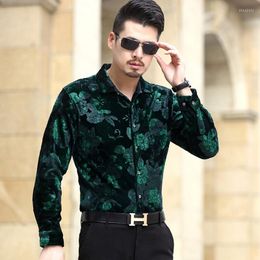 Chemises décontractées pour hommes 2022 Automne Hiver épais chaud or velours chemise mode manches longues hommes épaissir floral doux et confortable