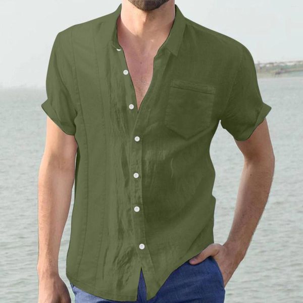Chemises décontractées pour hommes 2022 respirant hommes chemise bouton en vrac à manches courtes couleur unie pulls Harajuku Vintage hommes Camisa en gros