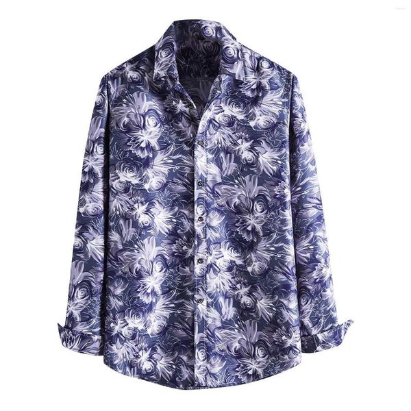Chemises décontractées pour hommes 2022 mode vêtements pour hommes hauts amples Blouse bohème imprimé fleuri à manches longues bouton chemise