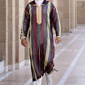 Camisas casuales para hombres 2022 para hombres con estampado de rayas con capucha bata ligera de manga larga solapa suelta ropa tradicional XXXXL