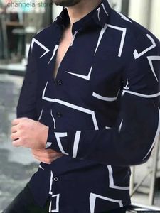 Chemises décontractées pour hommes 2022 Chemise pour hommes géométriques à manches longues hawaïenne sociale luxe bouton cardigan chemise à col rabattu pour hommes vêtements T231010