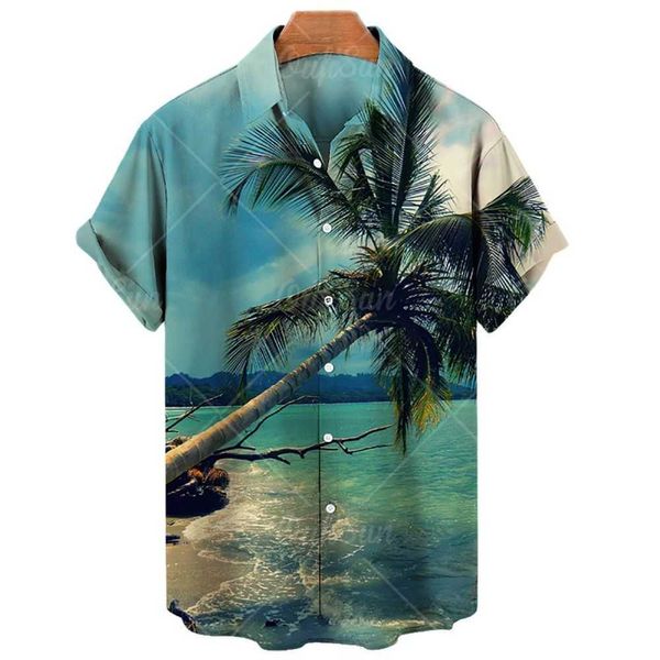 Chemises décontractées pour hommes 2022 Chemises hawaïennes à imprimé noix de coco pour hommes et femmes, manches courtes décontractées, grande taille 5XL, confortables et respirantes, Z0224