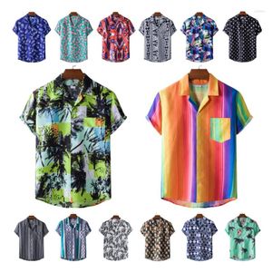 Camisas casuales para hombres 2022 de lino para hombres de verano para camisas florales hawaianas para hombres de manga corta tendencias de ropa de moda