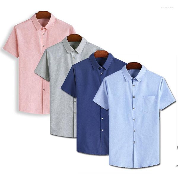 Hommes chemises décontractées 2022 hommes Oxford filature couleur Pure à manches courtes grands chantiers mâle mince Style chemise homme loisirs demi manches