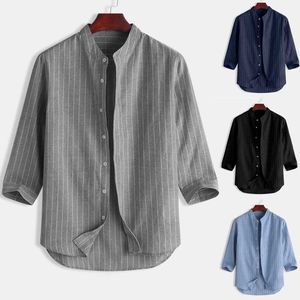 Chemises décontractées masculines 2022 Nouveau lin vendeur chaud pour hommes à manches longues à manches solides debout à manches de main-d'œuvre de plage de plage Polo Running Mensl2405