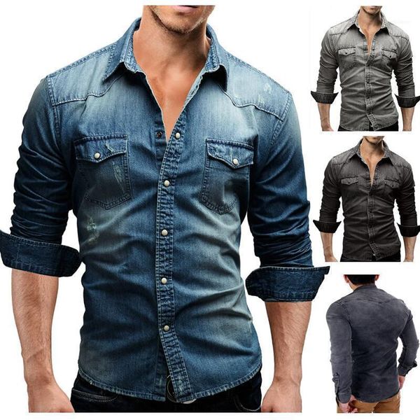 Chemises décontractées pour hommes 2022 Spring Automne Men de cow-boy de jean Men de cowboy pour hommes à manches longues Soft Cotton Slim Male XXXL