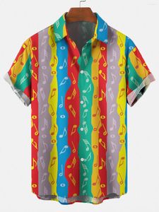 Casual shirts voor heren 2022 Zomer Cubaanse kraag horizontale streepmuziek Symbool 3D Digitaal Digitaal Digitaal Hawaiiaans strandshirttrend losse plus maat