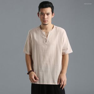 Camisas casuales para hombres 2022 Hombres de verano Algodón Lino Estilo chino Blusa de marca Talla grande Ropa M-5XL 6XL Blanco Negro