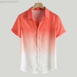 Casual shirts voor heren 2022 Zomer heren gradiëntgeverfd Hawaiiaans overhemd reverskraag kleuraanpassing casual shirts met korte mouwen koel dun ademend tops L230721