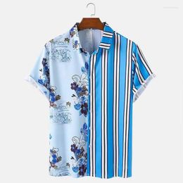 Chemises décontractées pour hommes 2022 été hommes Vintage noir Patch point rayure Hawaiana Chemise hommes à manches courtes Hawaii imprimer plage Chemise Homme