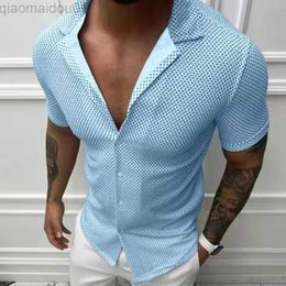 Heren Casual Shirts 2022 Zomer Korte Mouw Tops Mannen Gradiënt rooster Mode Bloemenprint Shirts Casual Mannen Turn-down Kraag Kleding Merk Shirt L230721