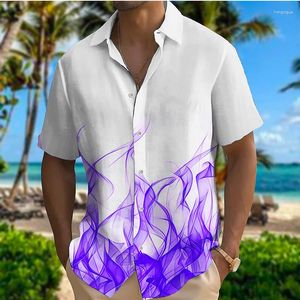 Chemises décontractées pour hommes 2023 Impression 3D Flame Shrink Ruby Purple Clover Outdoor Street Vêtements à manches courtes Design de mode Doux