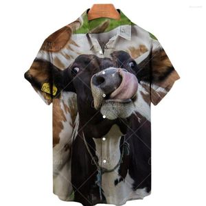 Mannen Casual Shirts 2023 5XL Mode Mannen Grappige Koe Dier 3d Print Shirt Revers Korte Mouw Hawaiian