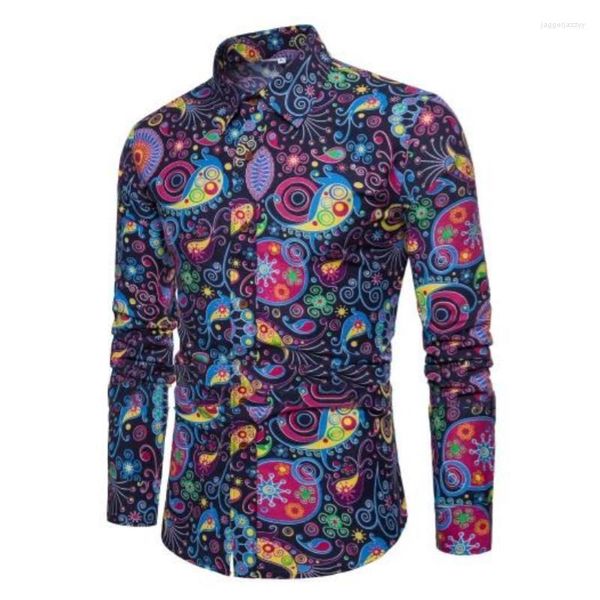 Chemises décontractées pour hommes 2023 70S Disco Shirt Fleur rétro Bouton à manches longues Cardigan Vêtements surdimensionnés