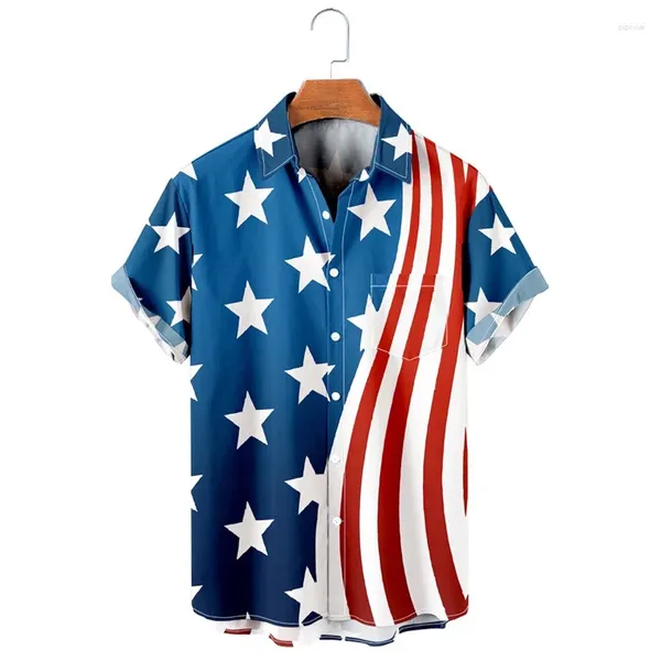 Camisas casuales para hombres 2023 Bandera americana Imprimir Día de la Independencia Botón de manga corta Cardigan Abrigo de secado rápido