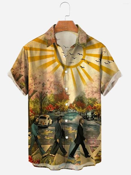 Camisas casuales para hombres 2023 Anime Algodón Hombres Ropa Ropa de gran tamaño Impresión 3D Patrón de tótem Hawaiano Manga corta Tops masculinos