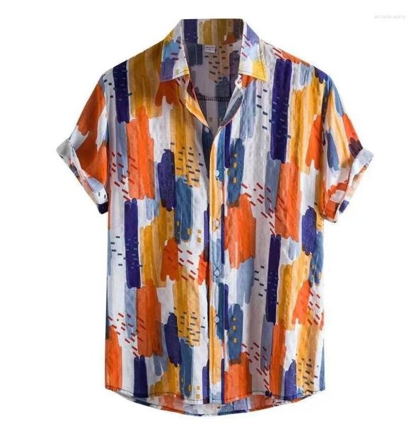 Chemises décontractées pour hommes 2023 Art chemise à manches courtes quatre côtés élastiques 3D numérique imprimé motif rayé style américain gentleman