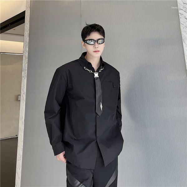 Chemises décontractées pour hommes 2023 Automne Style coréen Unique Cravate Accessoires Design Hommes Lâche Couleur Solide M-XL